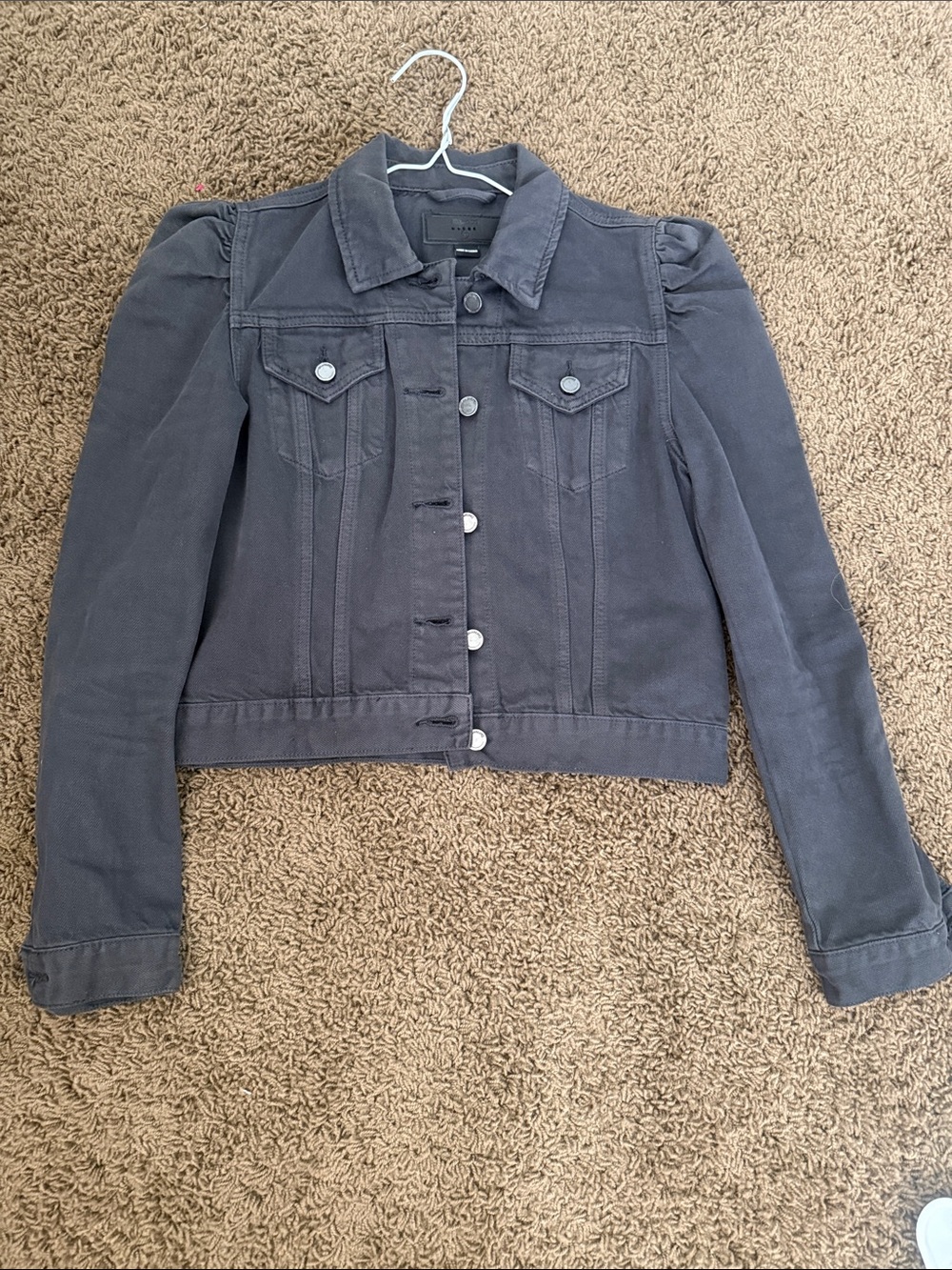 Blank NYC Charcoal Puff-Shoulder Denim Jacket